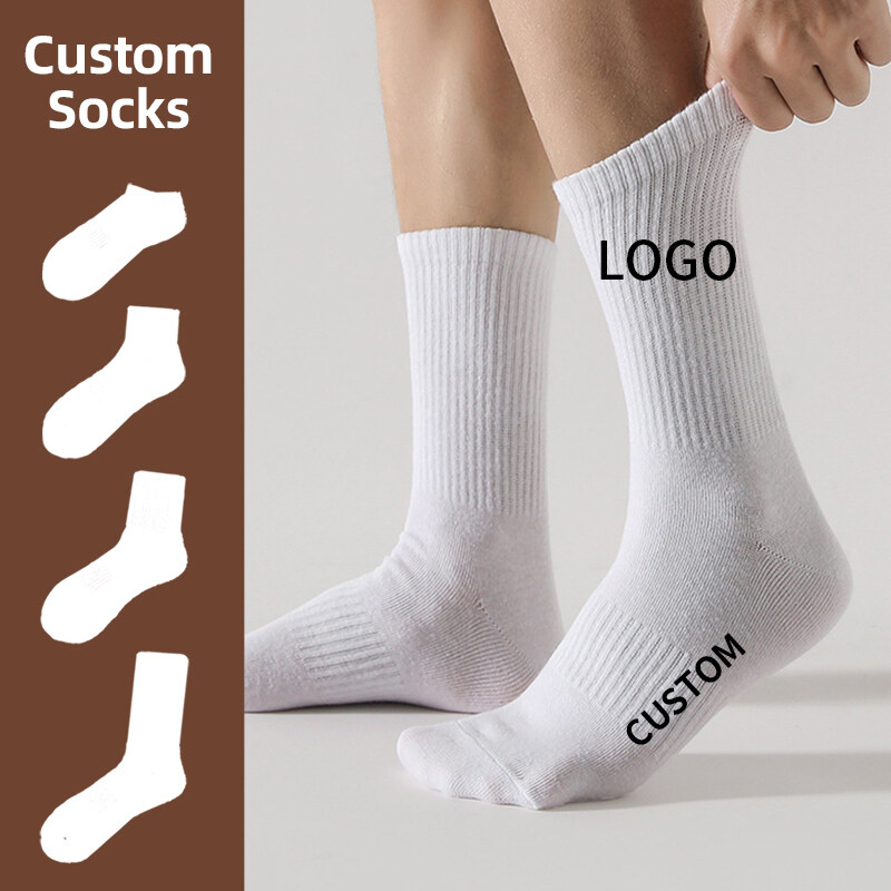 Customizable High Quality Unisex 100% Cotton Premium Thick Sole Athletic Socks Logo Print Personalized Bottom/Clip/Side Logo