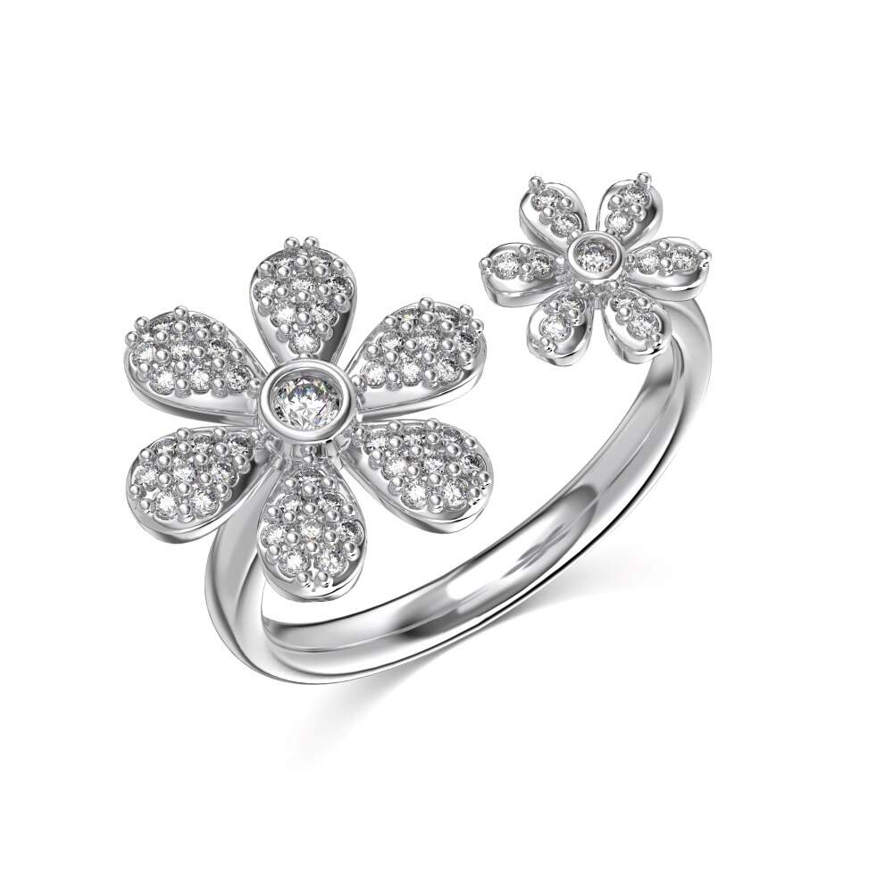 Daisy Flower Adjustable Ring - Elegant Floral Design in 925 Silver