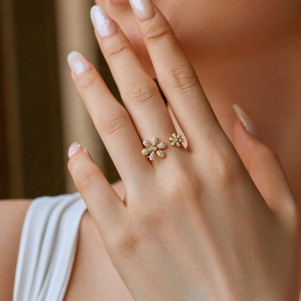 daisy flower rings, open rings, adjustable 925 silver rings