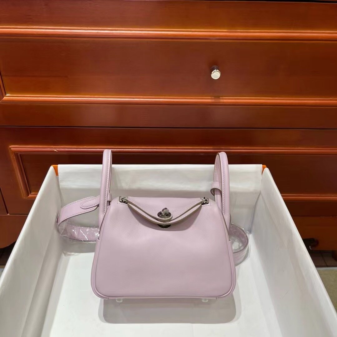 LD mini Bag match color 09Mauve Pale and 25 Sesame Swift leather silver buckle cute everything with a girl style crossbody bag