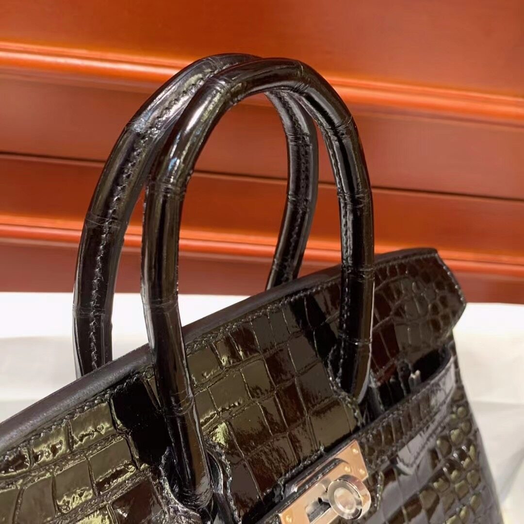 alligator handbag manufacturer, china ladies handbags factory, black shiny leather bag