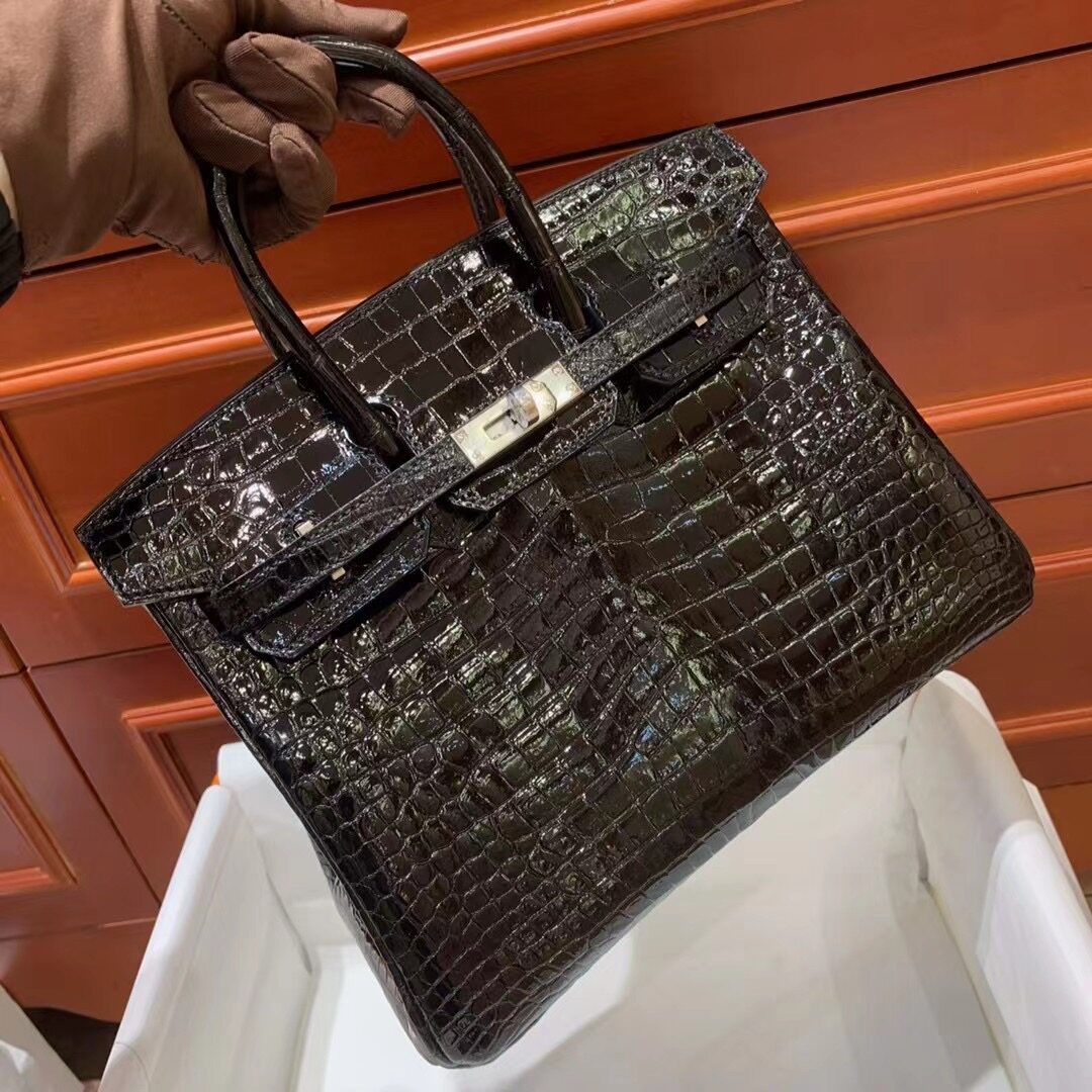 BK25 Black  Porosus Crocodile skin Women's luxury handbag