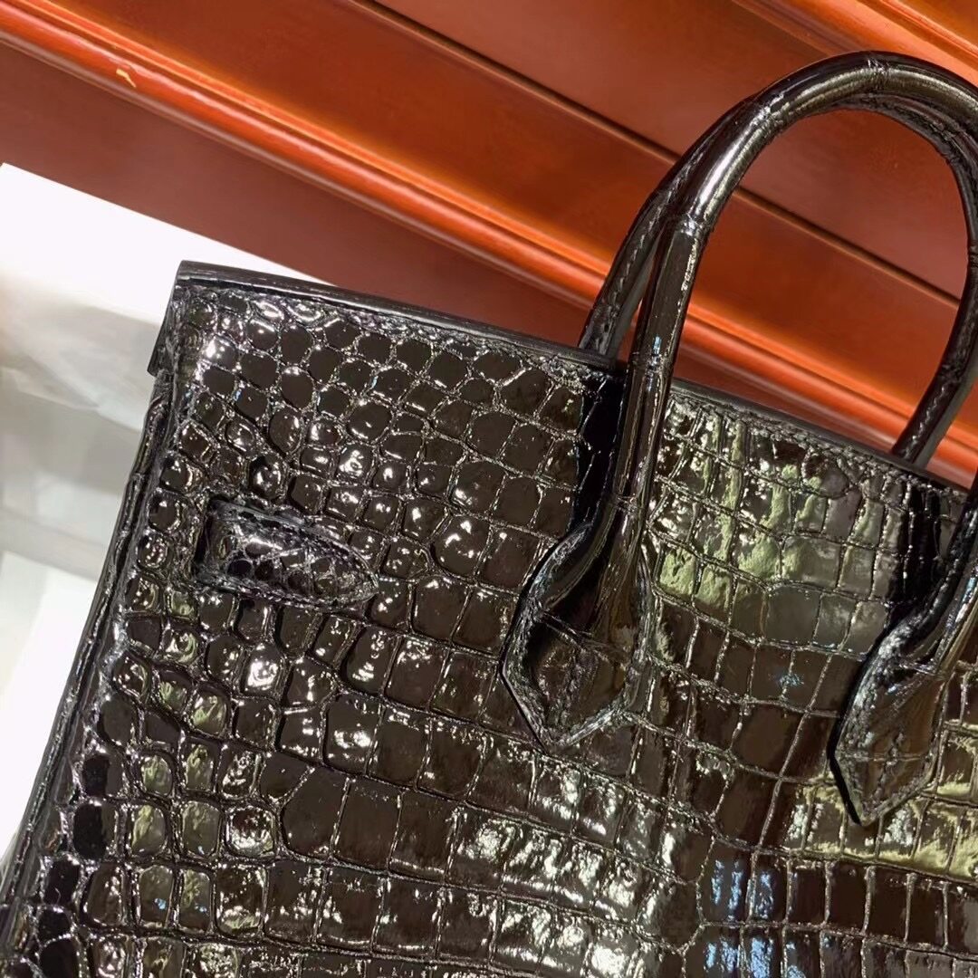 alligator handbag manufacturer, china ladies handbags factory, black shiny leather bag