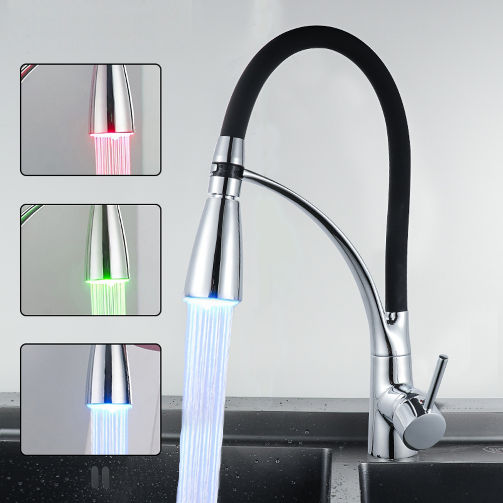 Hot Cold Water With LED Kitchen Mixer Tap 360-degree Rotating Suitable For The Kitchen Single Lever Sink Mixer Pull Down Spray