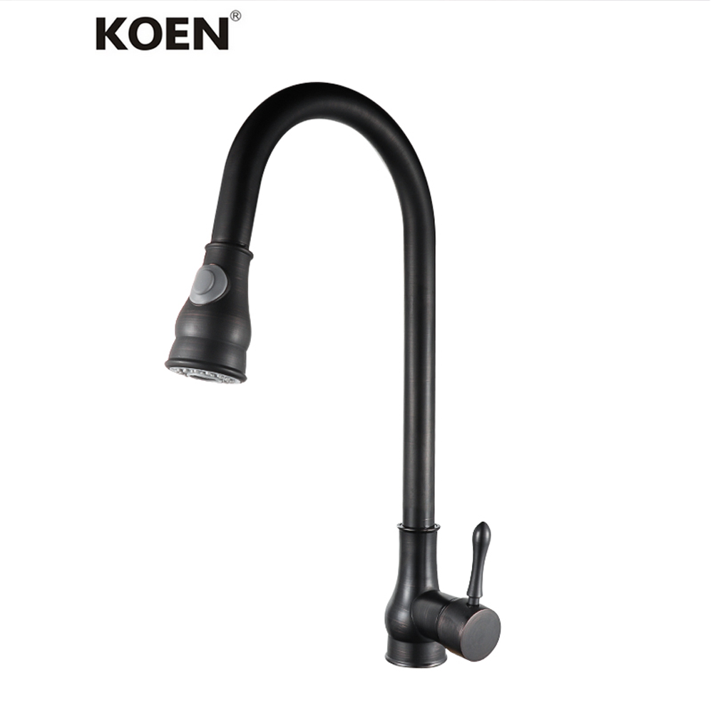 Black color Single Handle Deck-Mounted  Cold Hot Water Mixer Tap Spray Brass Pull Out Sink Kitchen Faucet 360 degree rotate