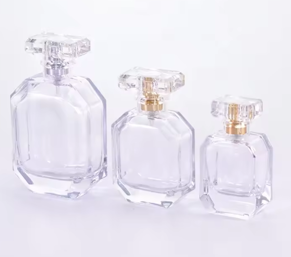 30ml 50ml 100ml Luxury Empty Perfume Irregular Shape Glass Bottle with Golden or Sliver Spray Pump