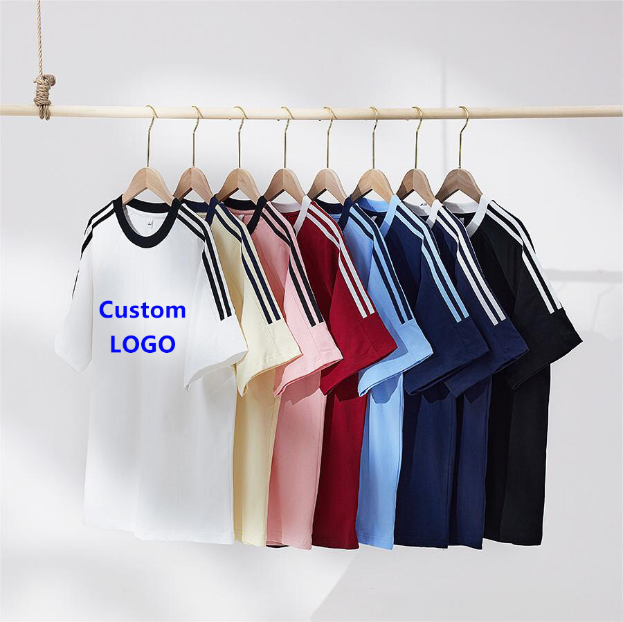 250gsm Cotton Plain Stripe Custom Logo Men T Shirt
