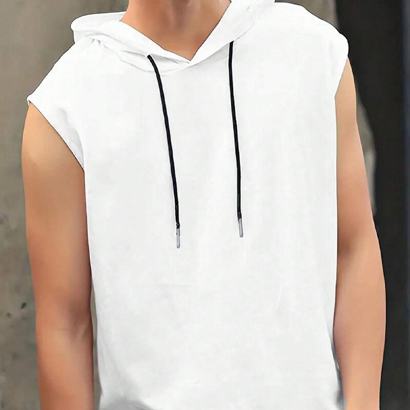 Men's Summer Sleeveless Hooded Tank Top In Solid Colors