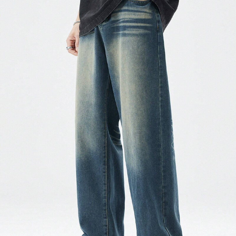 Men's Wide Leg Jeans With Stone Wash Effect