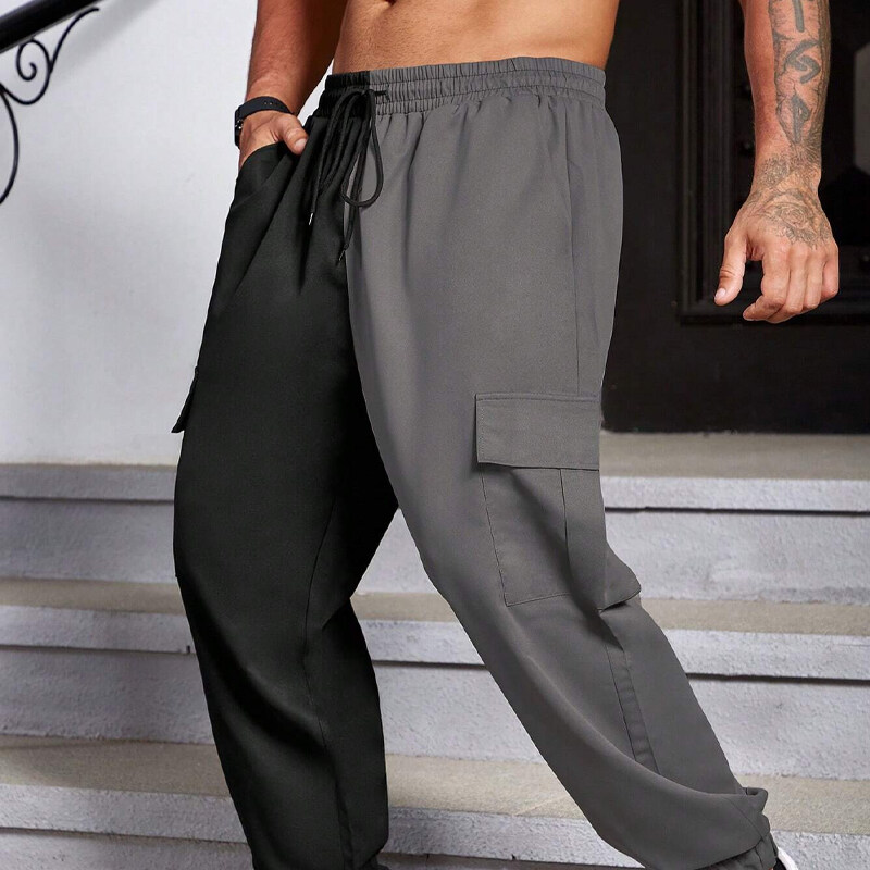 Manfinity Homme Men's Plus Size Wide Leg Two Tone Cargo Pants