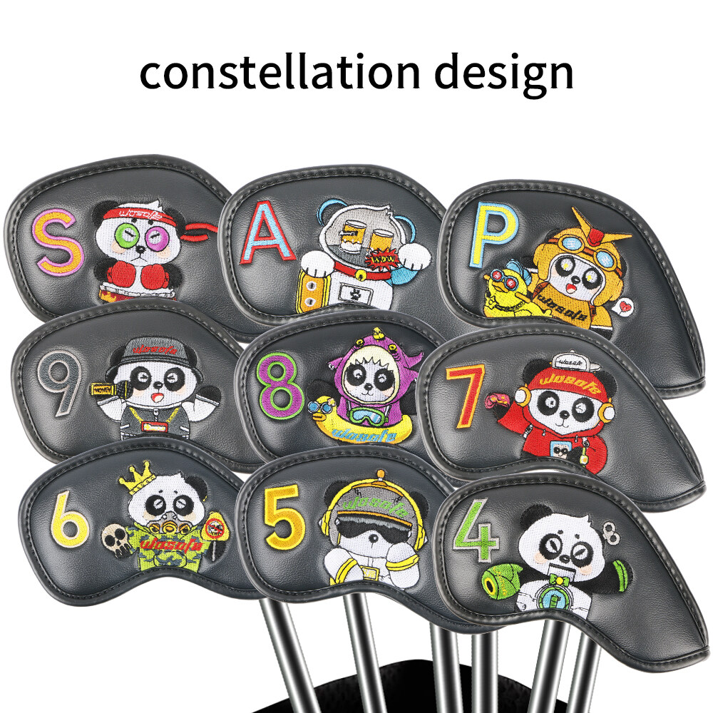 IR20 Golf Irons Cover Club Cap Cover Panda Desain Pola PU Klub Tinggi PU Klub Perlindungan Kepala Penutup Cross-Border Hot Sale