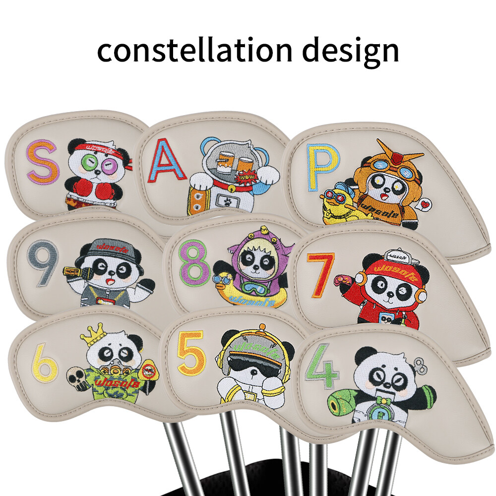 IR22 Golf Irons Cover Club Cap Cover Panda Desain Pola PU Klub Tinggi Pu Club Perlindungan Kepala Penutup Hot-Bord