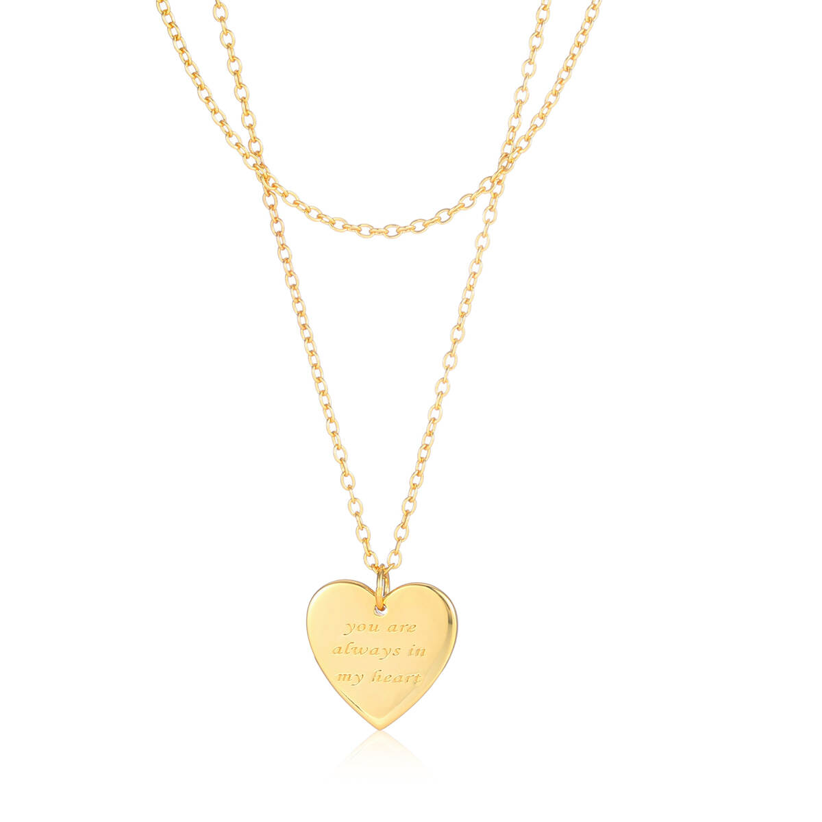 Engraved Layer Chain Heart Necklace - Brass