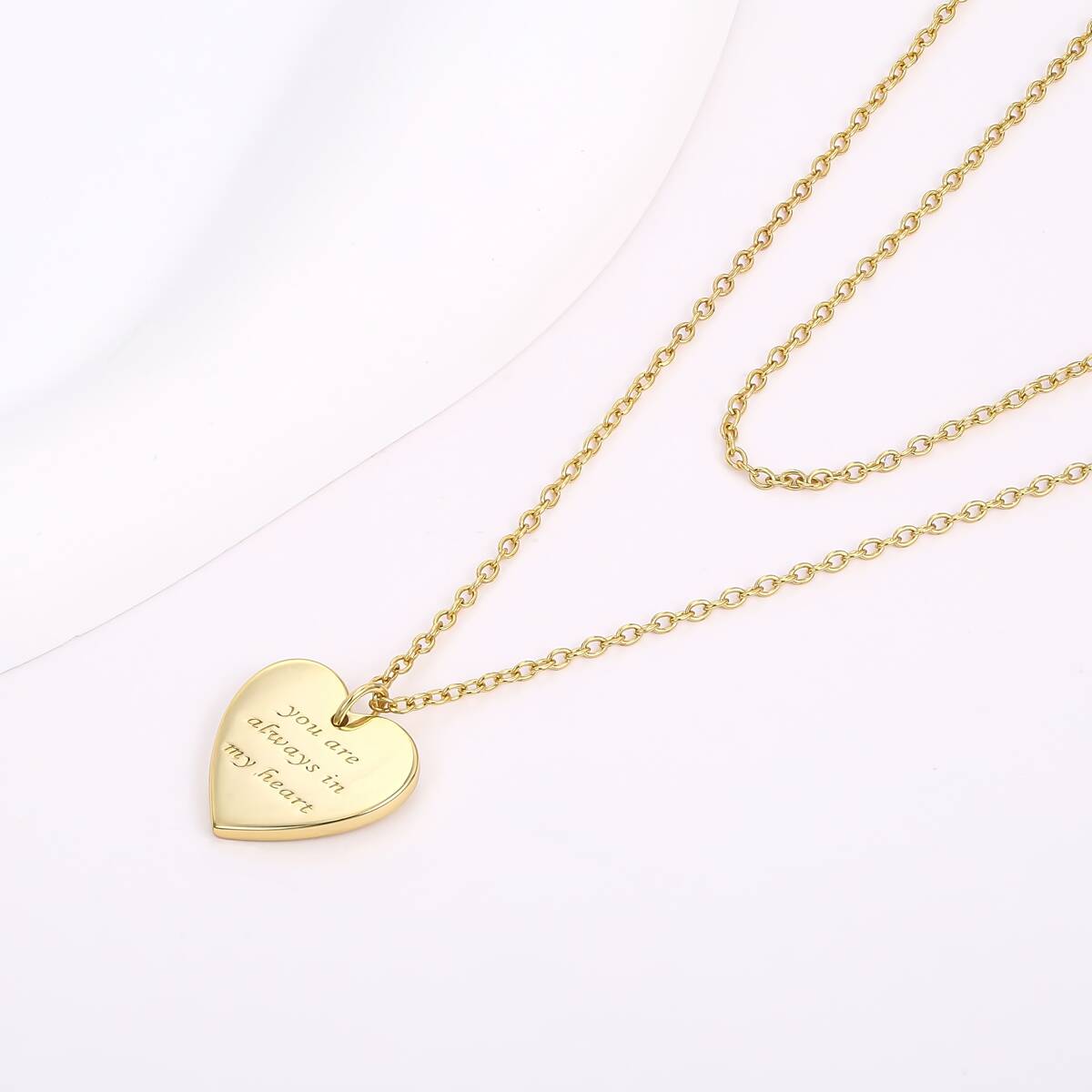 layer chain heart necklace, engraved necklace, custom logo necklace