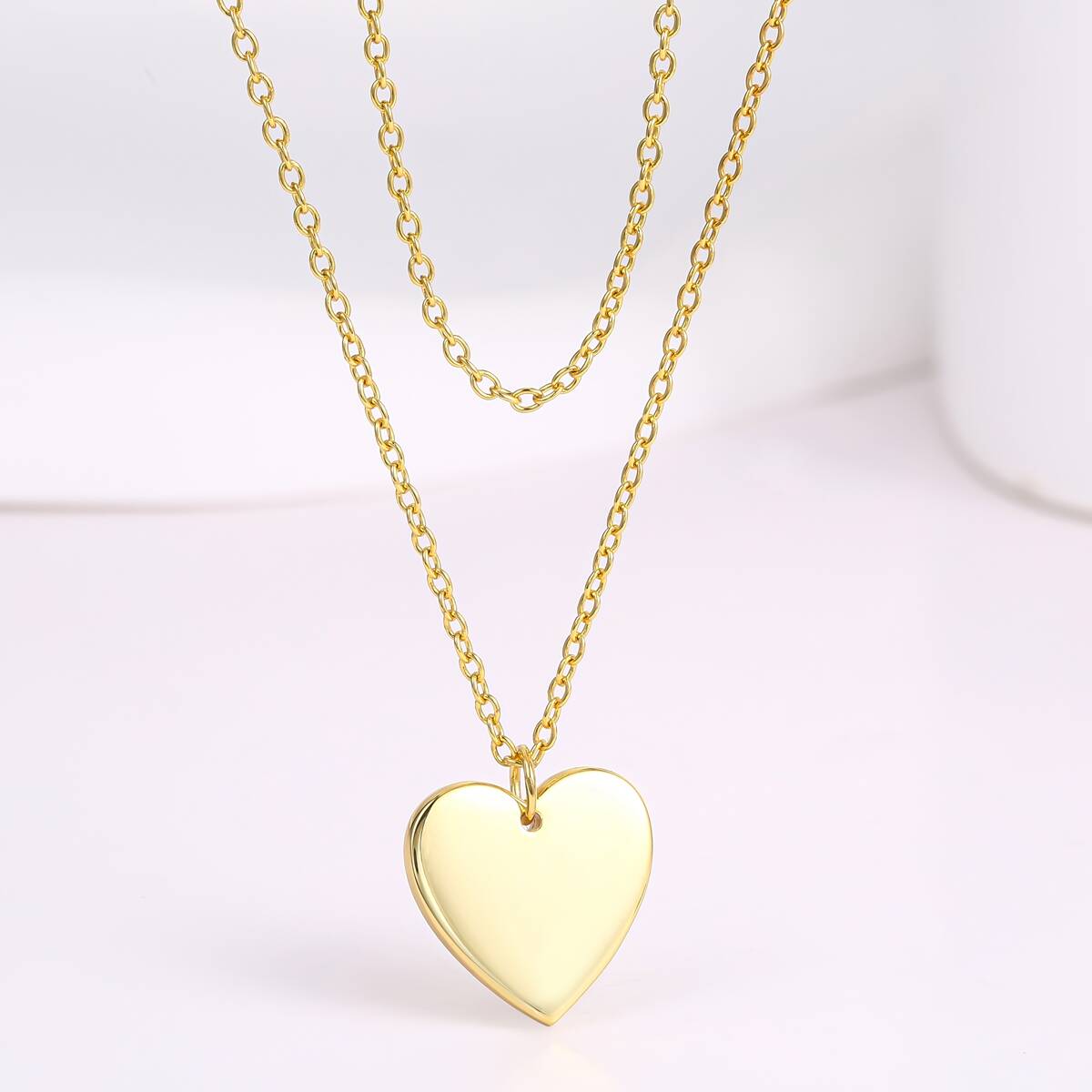 layer chain heart necklace, engraved necklace, custom logo necklace