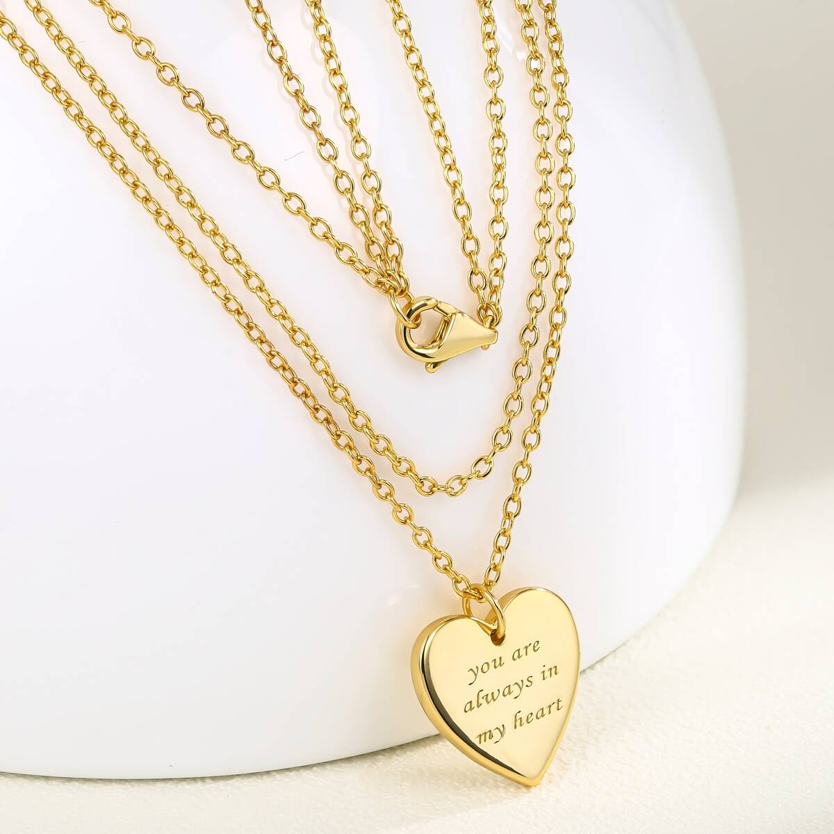 layer chain heart necklace, engraved necklace, custom logo necklace