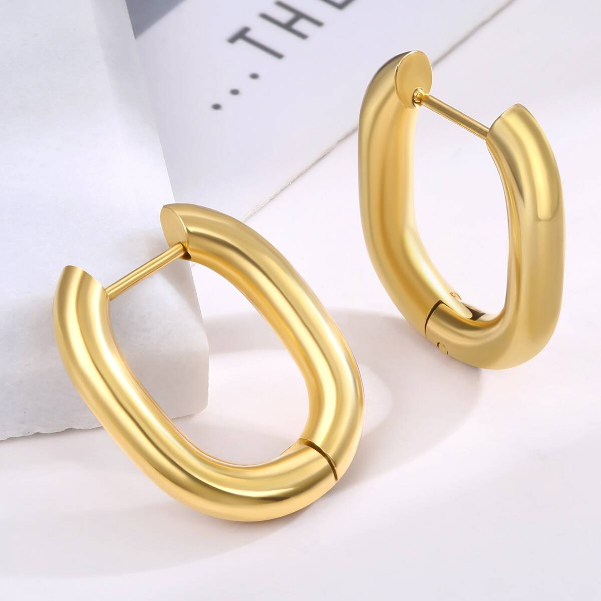 u shape huggie earrings, 18k gold earrings, stainless hoop earrings