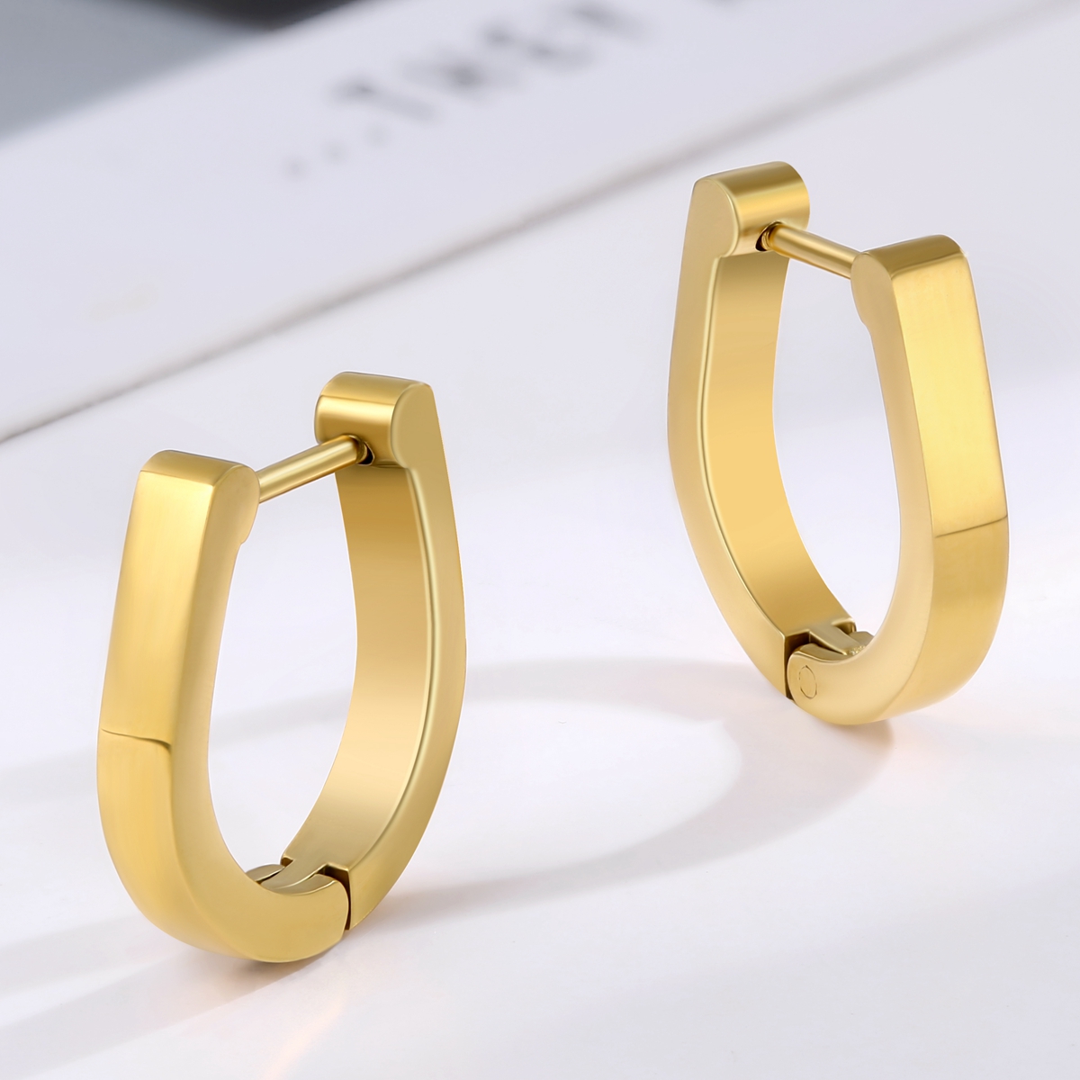 u shape huggie earrings, 18k gold earrings, stainless hoop earrings