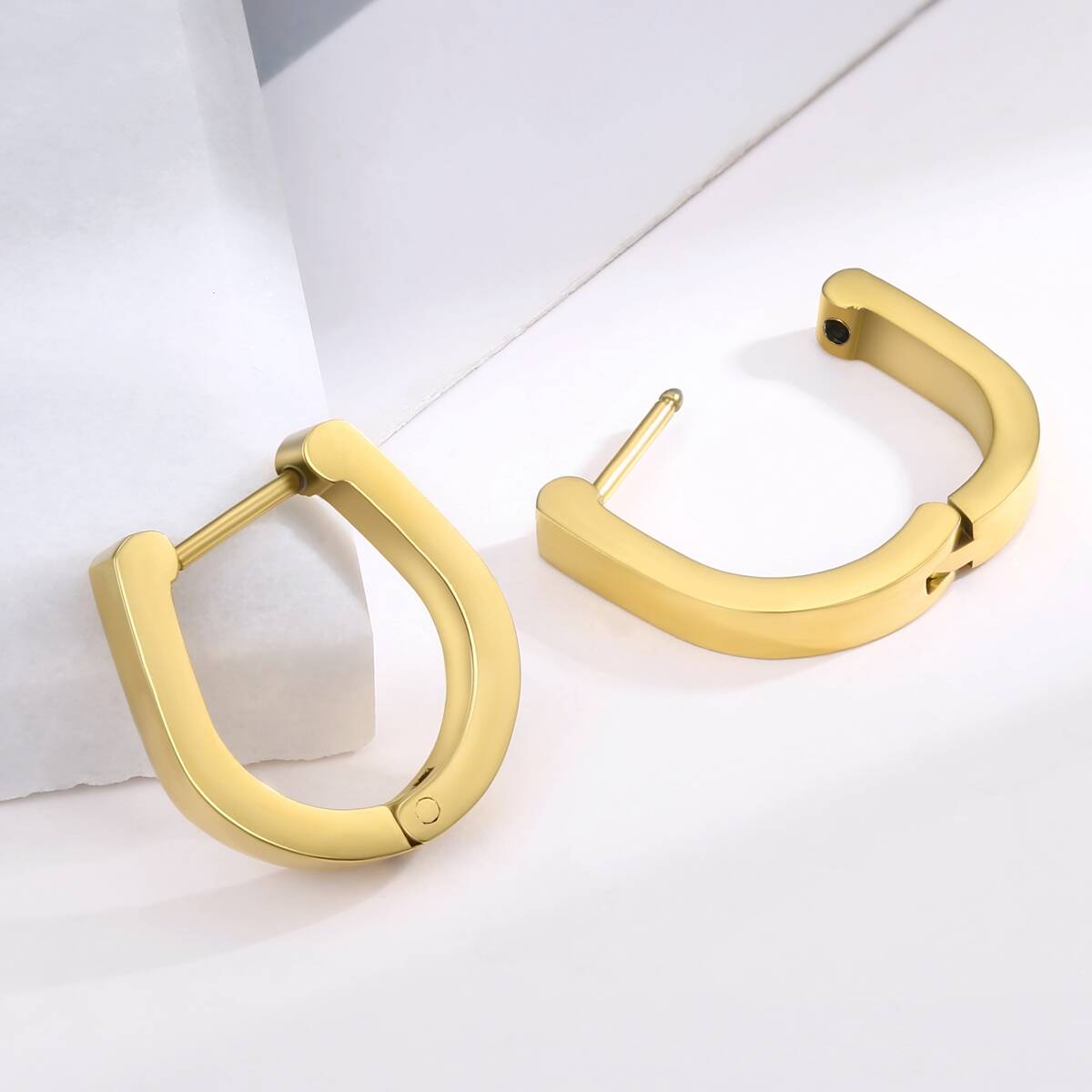 u shape huggie earrings, 18k gold earrings, stainless hoop earrings