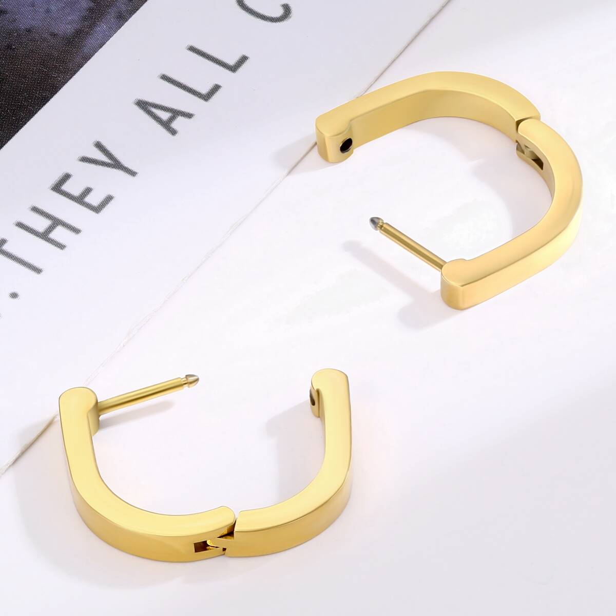 u shape huggie earrings, 18k gold earrings, stainless hoop earrings