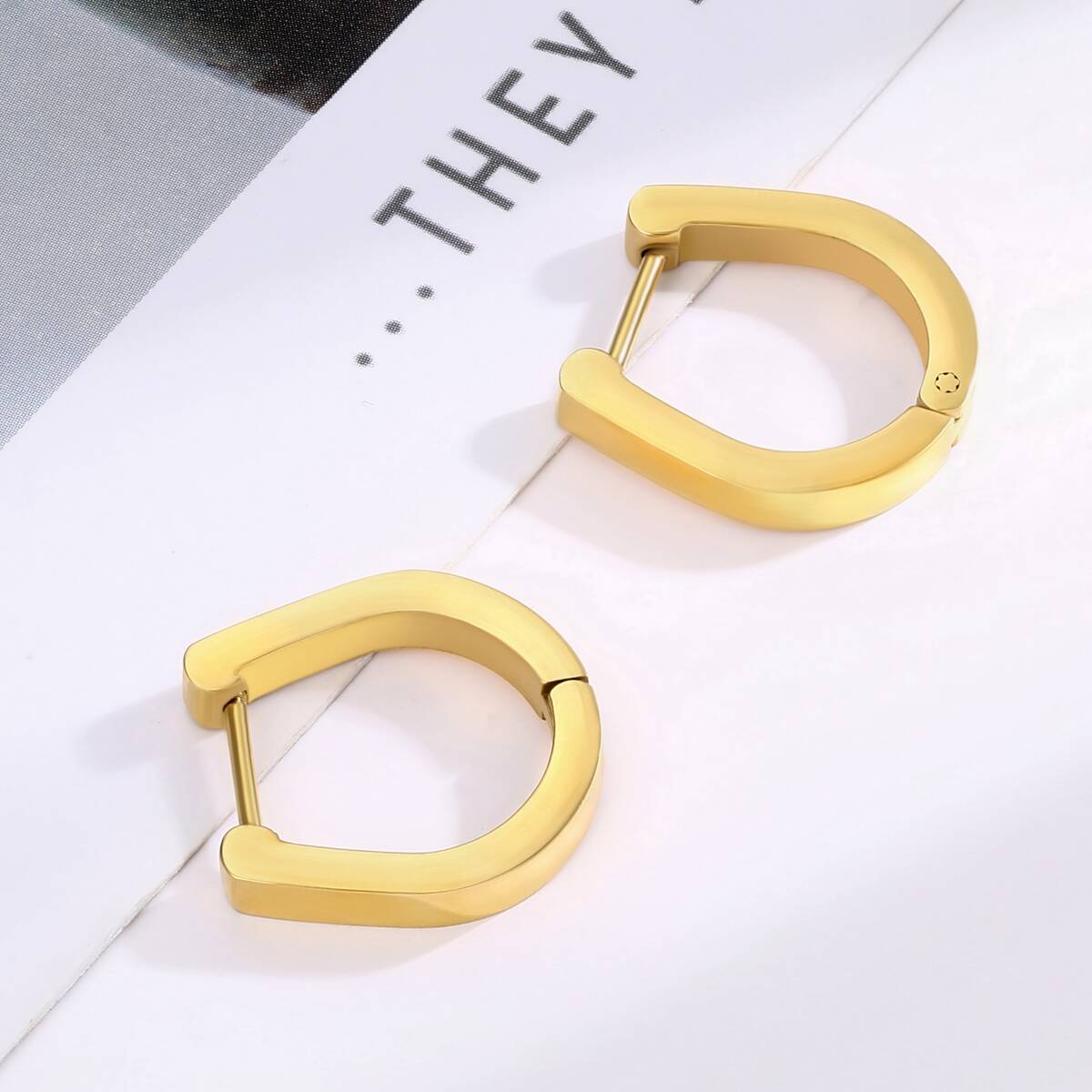 u shape huggie earrings, 18k gold earrings, stainless hoop earrings