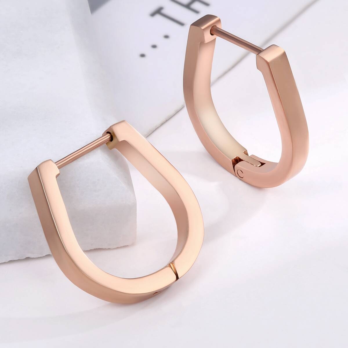 geometric huggie earrings, u shaped huggie, stainless steel hoops