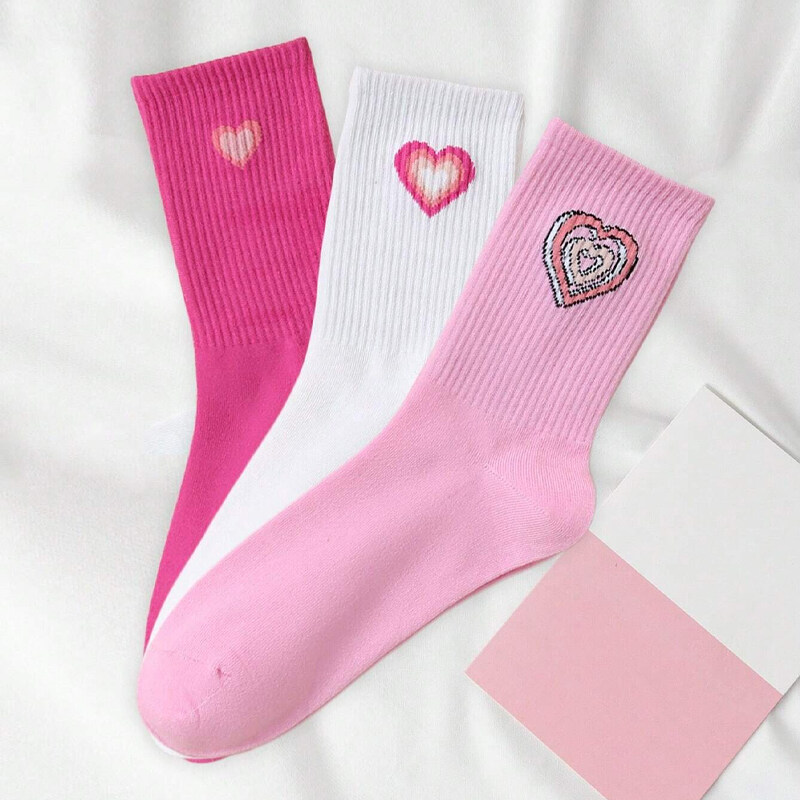 Alice Fashionable Pink Face Pattern Jacquard Mid-Calf Socks