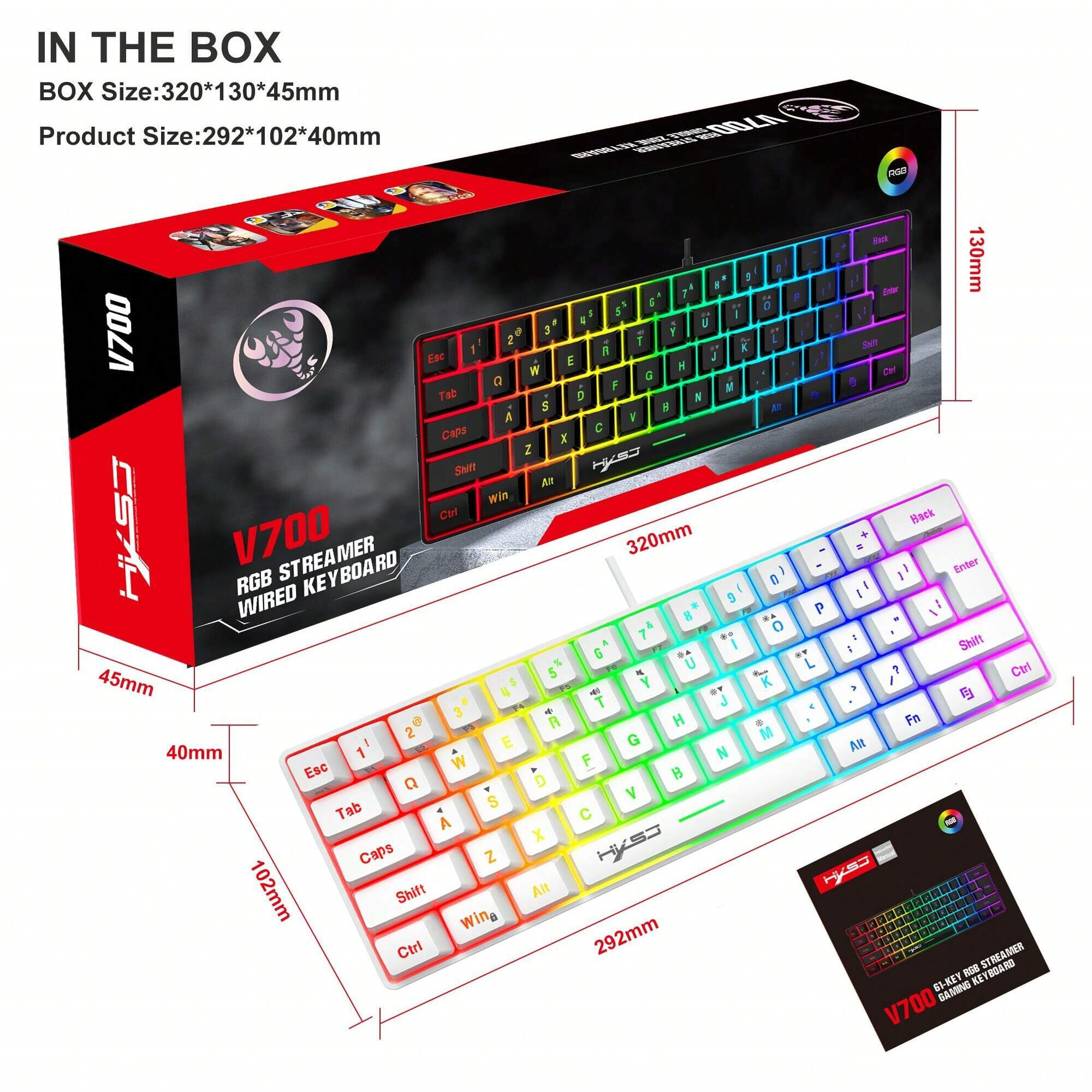 HXSJ 60% Wired Gaming Keyboard, RGB Backlit Mini Keyboard