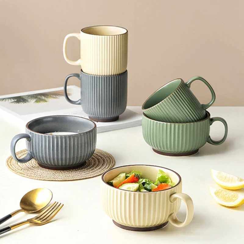 350/420ml Vintage Ceramic Mug for Tea Home Breakfast Oatmeal Coffee Handgrip Cups Heat Resistant Office Party Drinkware Tools