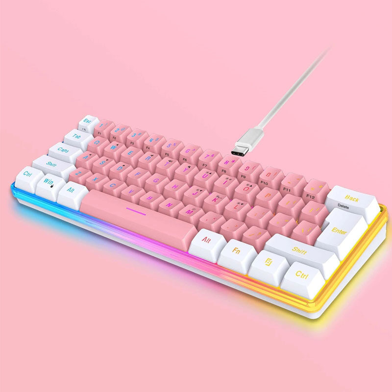 1PC Pink + white RGB lighting ABS material, wired keyboard