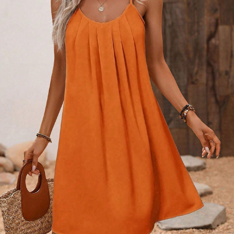 LUNE Solid Fold Pleated Cami Dress