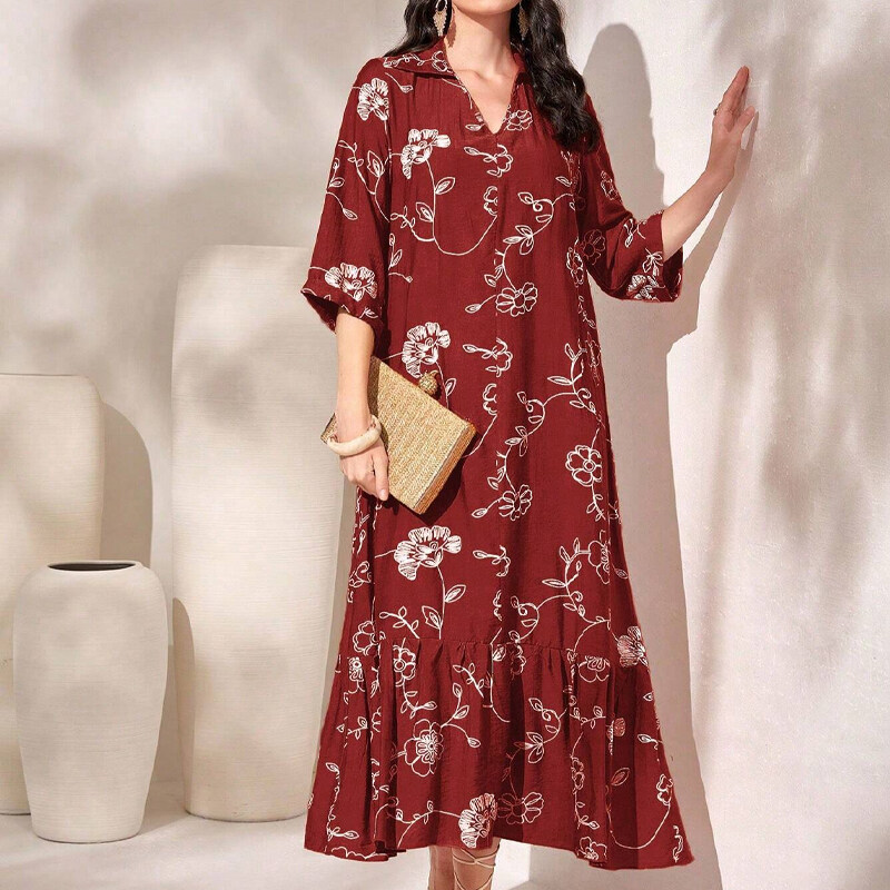 Mulvari Floral Print Ruffle Hem Smock Dress