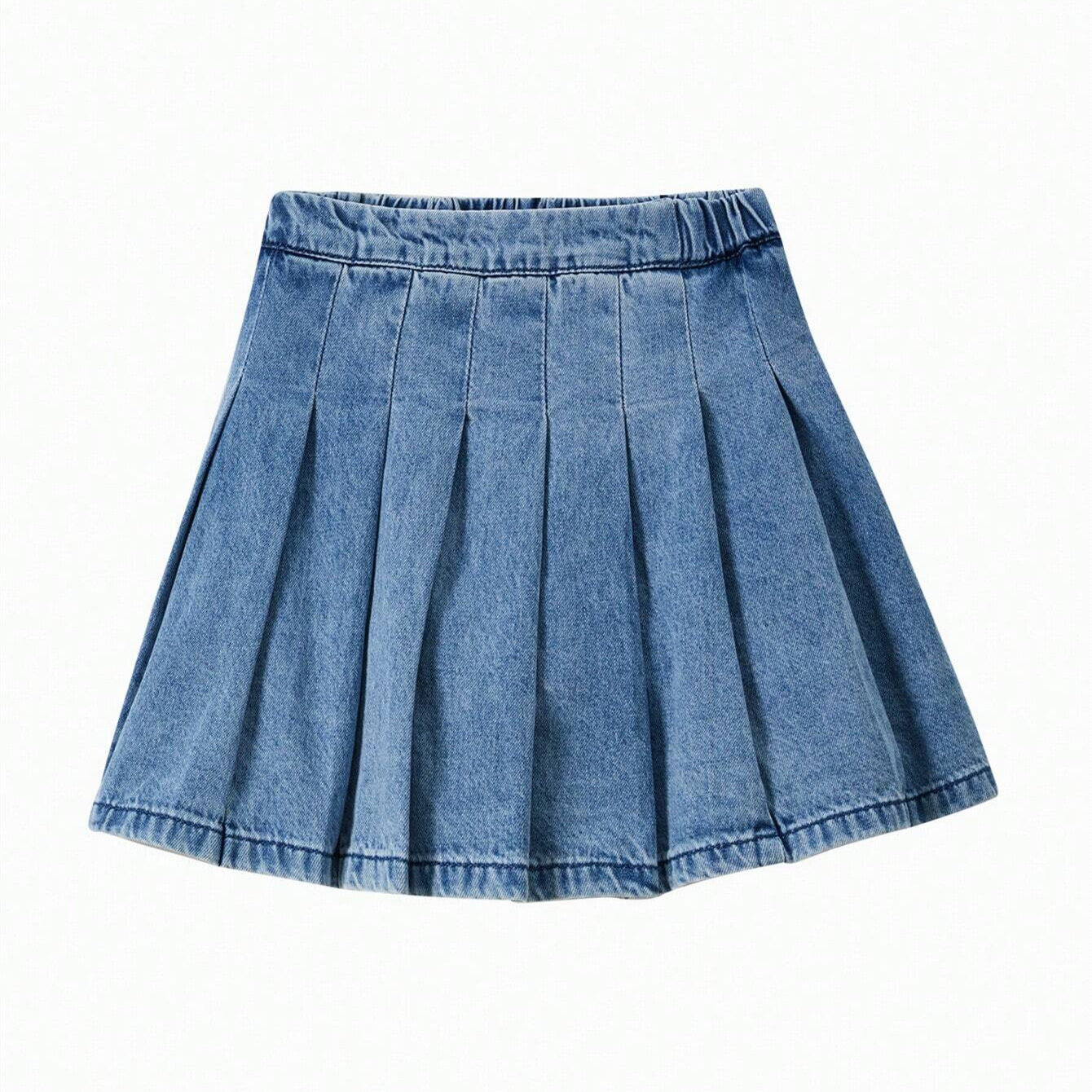 Balabala Kids Skirt Summer Fashionable Denim Pleated Skirt