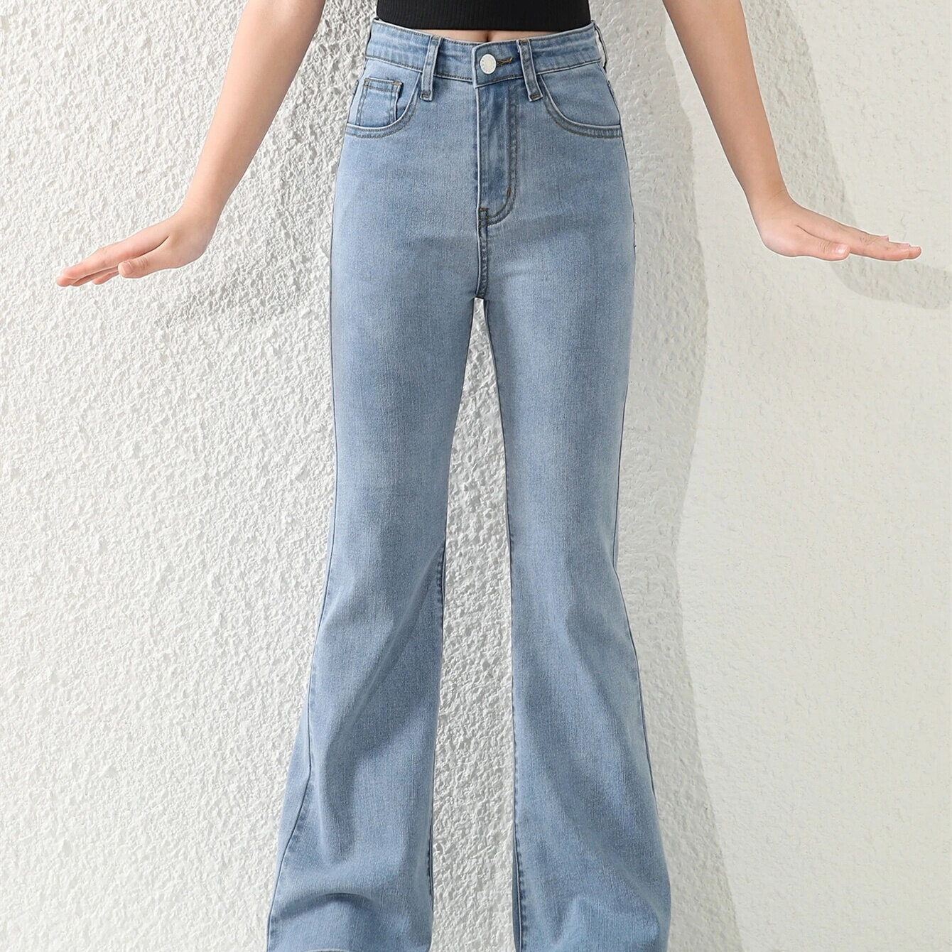 Tween Girl Single Button Flare Leg Jeans