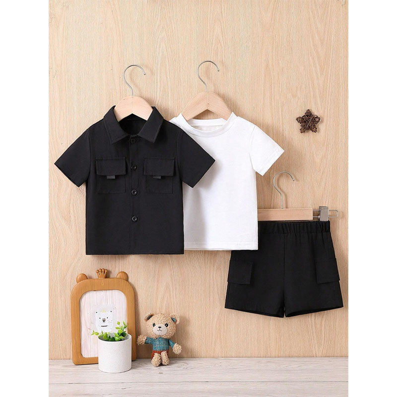 Baby Boy's Solid Color Short Sleeve Shirt And Shorts Set