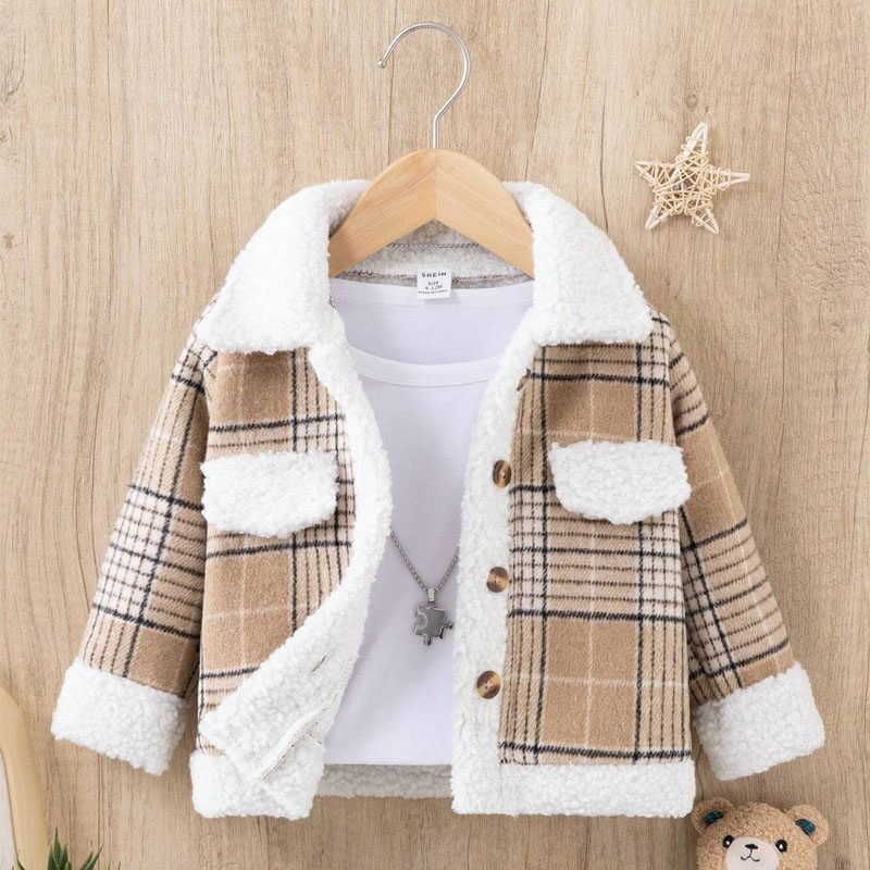 Baby Boy Plaid Print Teddy Lined Coat Without Tee