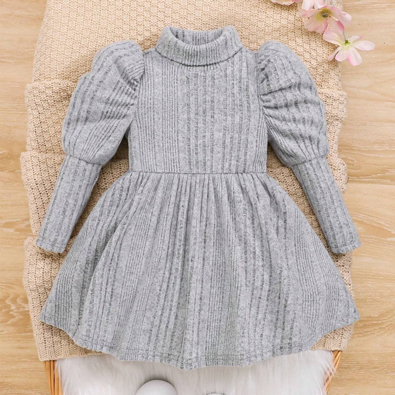 Baby Girl Turtleneck Gigot Sleeve Dress