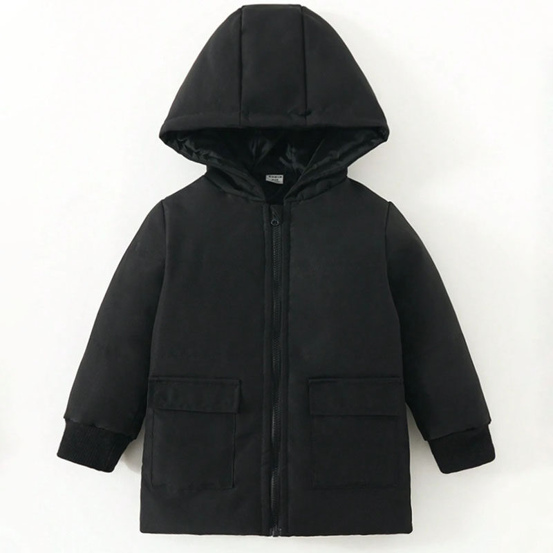 Boys' Long Hooded Casual Coat With Pockets, Autumn & Winter