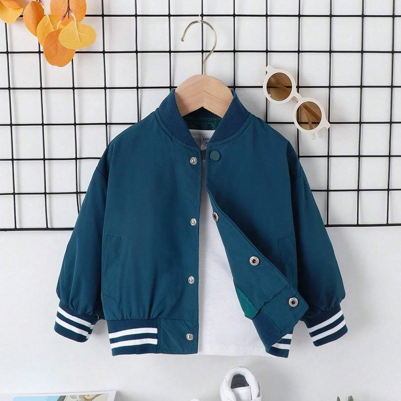 Baby Boy Striped Trim Varsity Jacket Without Tee