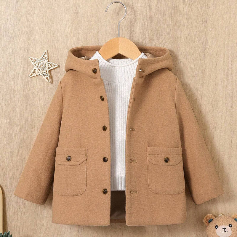 Baby Boy 1pc Flap Pocket Button Front Hooded Coat