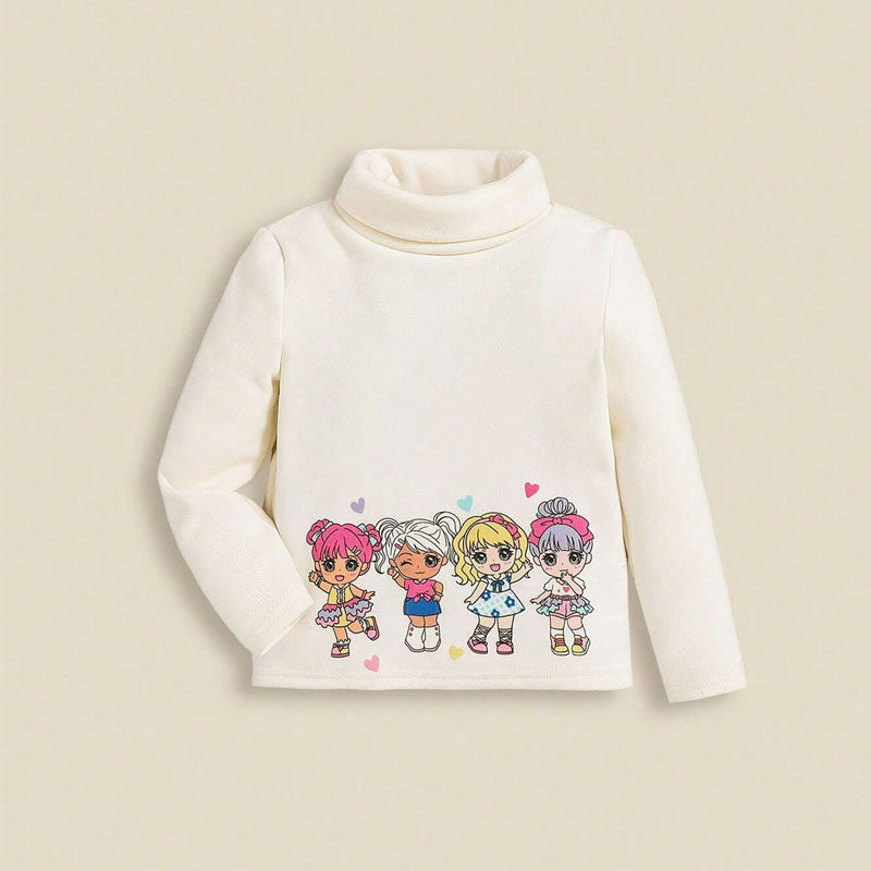 Baby Girls' Lovely Cartoon Pattern Turtleneck Long Sleeve Slim Fit Shirt