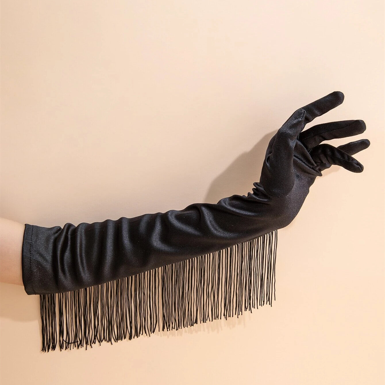 1pair Long Tassel Fringe Evening Latin Dance Gloves