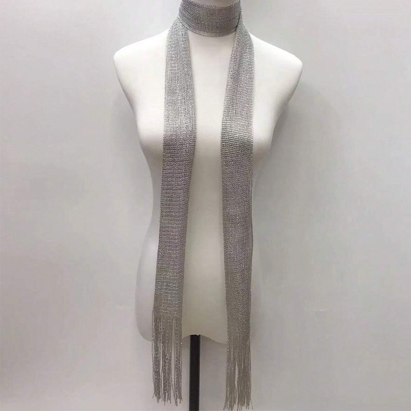 1pc Sliver Elegant Shiny Thread Small Scarf 10cmx160cm Classic For Women