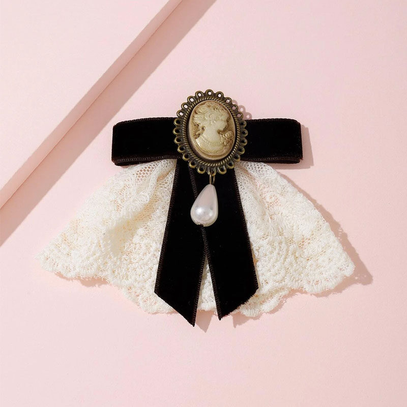 1pc Lace Faux Pearl Decor Bow Tie