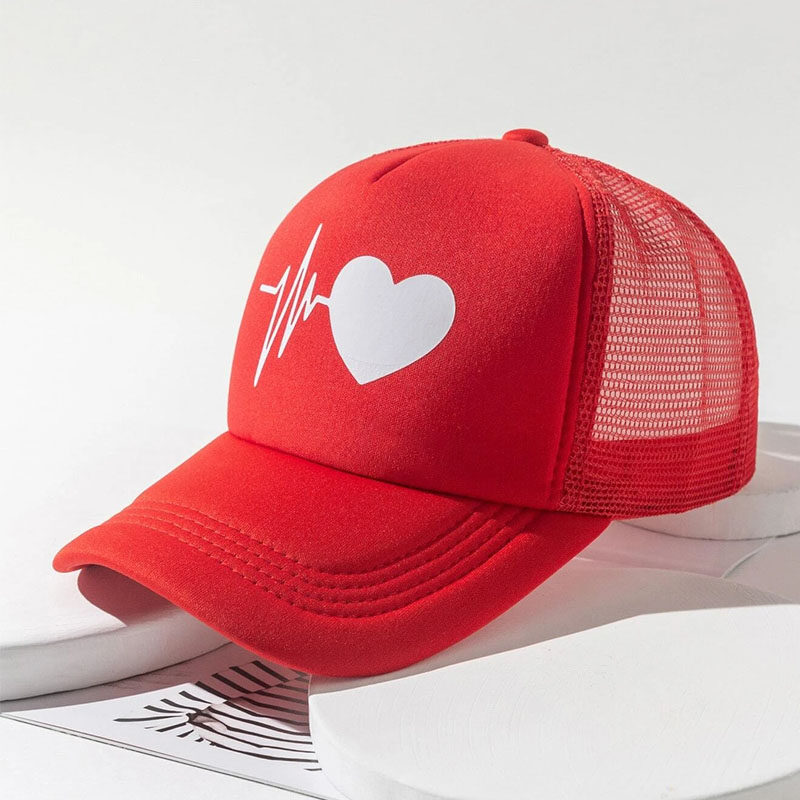 Men Heart & Heartbeat Print Trucker Hat