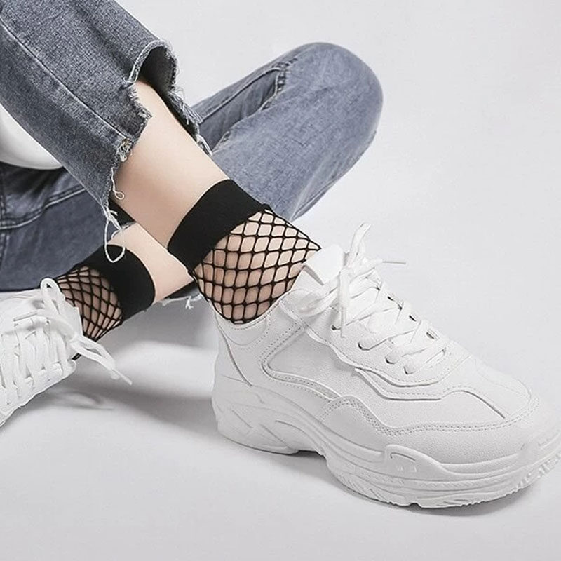 Women White Lace Up Artificial Leather Chunky Sole Trainers