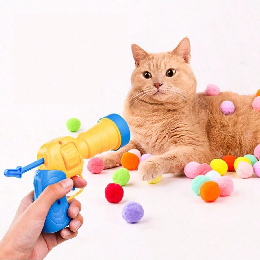 1pc Plush Ball Launcher Plastic Cat Interactive Toy