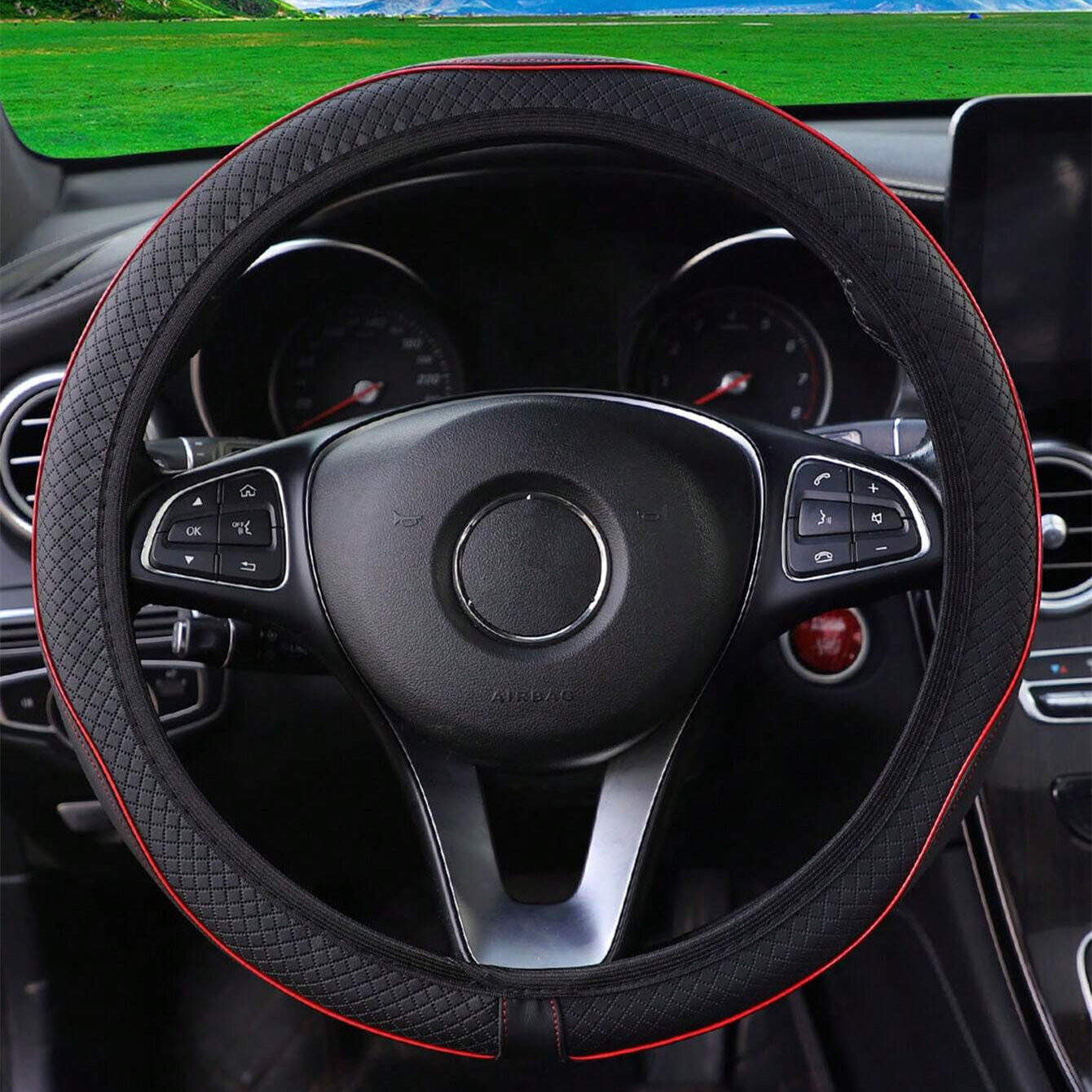 1pc Colorful Striped Leather Car Steering Wheel Cover