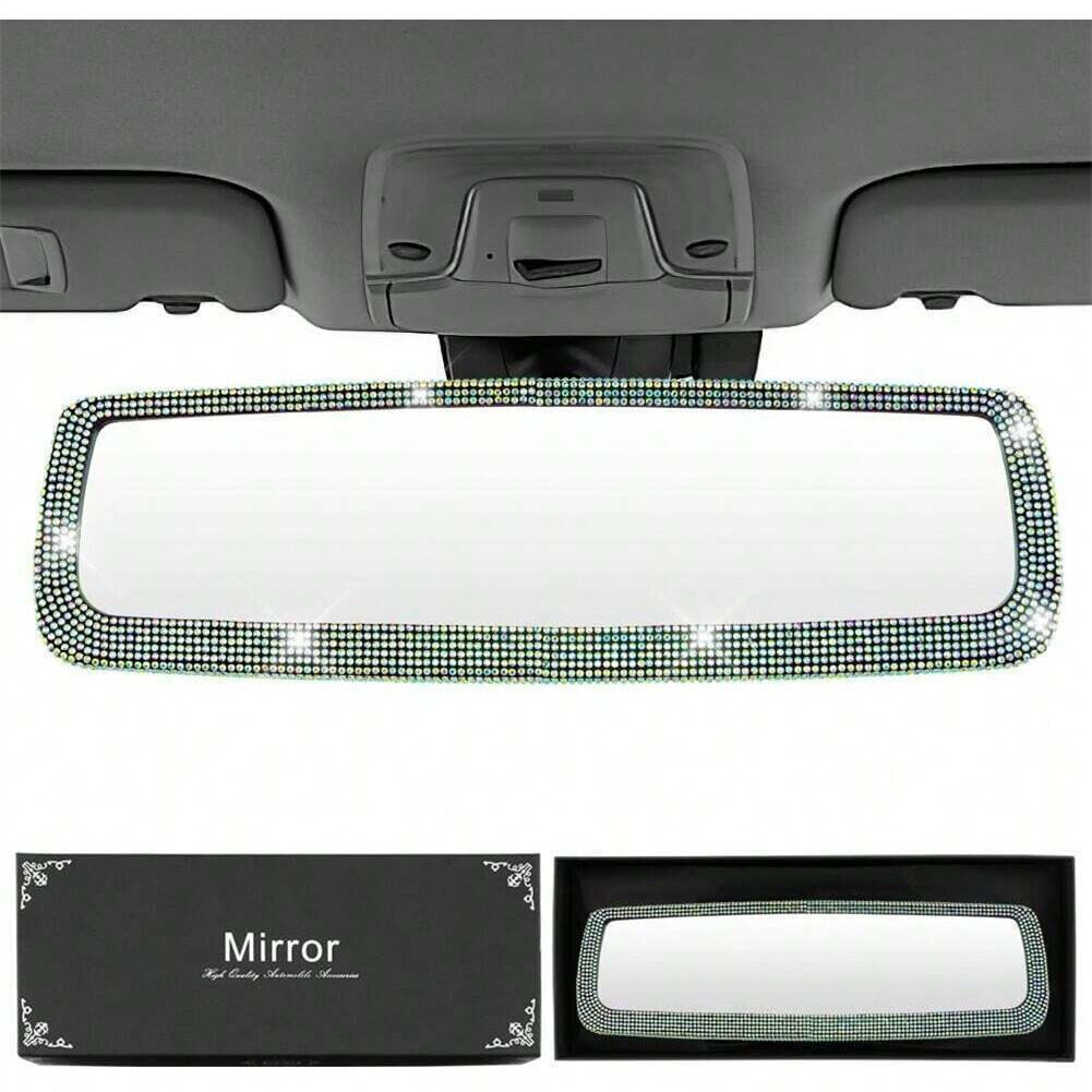 Rhinestone Large Field Anti-Glare Blue Mirrors Car Rearview Mirrors