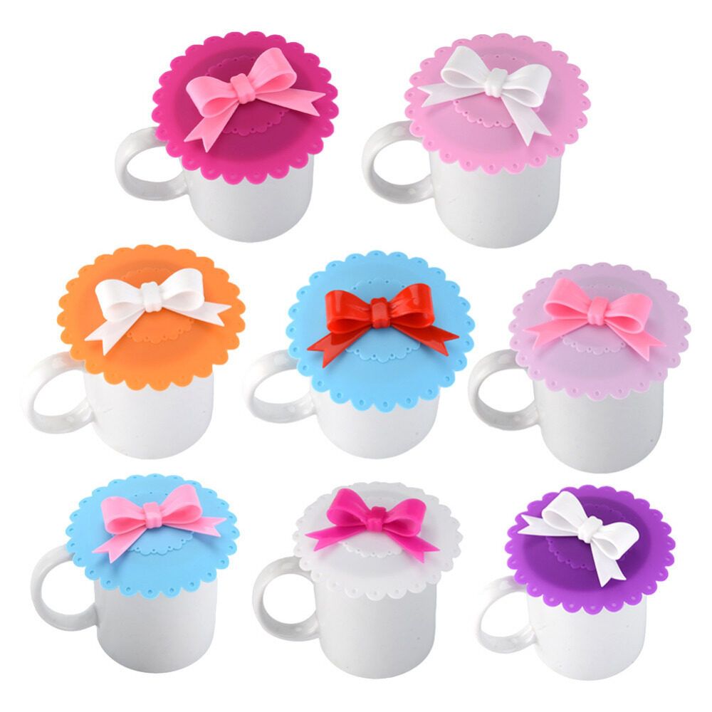 Cute Eco-Friendly Reusable Silicon Cup Cover with Bowknot Anti-Dust Thermal Insulation Drinkware Parts for Glass Mugs